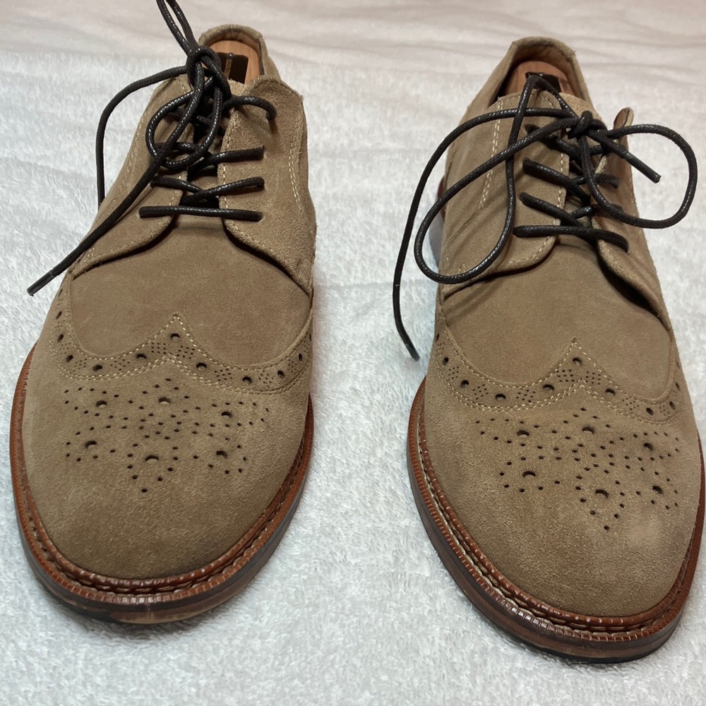 Steve Madden Eckley Men’s Taupe Suede Wingtip Derby Shoes size 10.5
